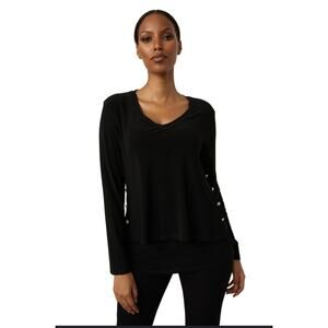White House Black Market Long Sleeve V-Neck Top with Side Buttons Black - Size S